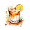 Hyperrealistic Watercolor Painting Of Whiskey Sour Cocktail