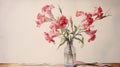 Hyperrealistic Watercolor Paintings Of Pink Flowers In Glass Vase