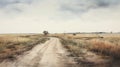 Hyperrealistic Watercolour Painting Of A Prairie Road And Field