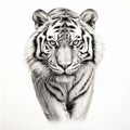 Hyperrealistic White Tiger Portrait: Pencil And Ink Drawing Royalty Free Stock Photo