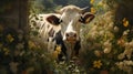 Hyperrealistic Wildlife Portrait Of A Cow Standing In A Field