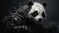 Hyperrealistic Wildlife Portrait Elongated Panda Human Hybrid In Monochromatic Chaos