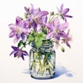 Hyperrealistic Wildlife Portrait: Purple Jar With Vibrant Columbine Flowers