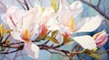 Hyperrealistic Wildlife Portrait: White Flower On Tree Branch