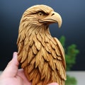 Hyperrealistic Wood Carving: Eagle Head Sculpture With Meticulous Detailing