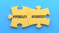 Hyperreality and Authenticity text message on jigsaw puzzle. Blue background,3d Royalty Free Stock Photo