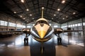 hypersonic aircraft prototype on display in a hangar