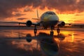 hypersonic aircraft on runway at sunset