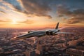 hypersonic aircraft soaring above city skyline