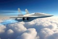 hypersonic aircraft soaring above clouds at high altitude