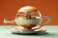 The Hyperspace Hopper a spaceship resembling a gigantic teacup and saucer illustration generative ai