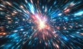 Hyperspace jump through starfield with bright light explosion, for sci-fi backgrounds Royalty Free Stock Photo