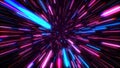 Hyperspace jump through the stars to a distant space. Speed of light, neon rays