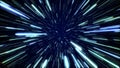 Hyperspace jump through the stars to a distant space. Speed of light, neon rays Royalty Free Stock Photo