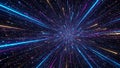 Hyperspace tunnel with blue and pink light streaks and glowing particles exploding outwards from a central point Royalty Free Stock Photo