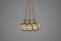 Hypnosis session. Vintage pocket watch with chain swinging on grey background, motion effect