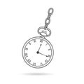 Hypnosis watch. Stopwatch for hypnotherapy. Pocketwatch with chain. Sport countdown timer. Line graphic vector simple illustration
