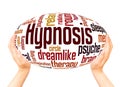 Hypnosis word cloud hand sphere concept