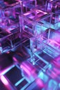 A hypnotic 3D abstract background displaying an intricate array of shifting holographic grids,