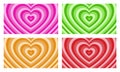 Hypnotic heart shaped tunnel color set. Rainbow retro wallpapper psychedelic 70`s background Royalty Free Stock Photo