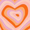 Hypnotic heart vector design. Retro groovy style. Trendy romantic square backdrop in hippie style 60s, 70s. Banner