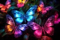 Hypnotic Neon glowing butterflies. Summer nature art
