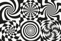 Hypnotic optical spirals background. Psychedelic spiral images, black art swirl patterns. 3d twist effect, surreal Royalty Free Stock Photo