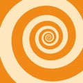 Hypnotic spiral square background. Orange wallpaper with optical illusion. Vintage retro background