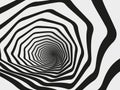 Hypnotic swirl tunnel. Spiral striped geometric funnel, hypnotic optical illusion vector background illustration