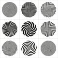 Hypnotics circles. Black and white strips are twirled