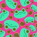 Hypnotoad pattern seamless. Toad with spiral eyes for hypnotizing background. Ornament of kids fabric Royalty Free Stock Photo