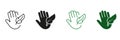 Hypoallergenic Concept Black and Green Icon Set. Sensitive Hand Skin Silhouette and Line Symbol. Soft Hypo Allergenic