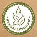 Hypoallergenic green label, badge with leaves and water drop for allergy safe products, vector object