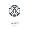 Hypocrisy icon. Thin linear hypocrisy outline icon isolated on white background from zodiac collection. Line vector sign, symbol