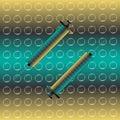 Hypodermic needle or medical syringe illustration with aquamarine green and yellow background and bubbles