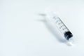 Hypodermic needleinjection needle on white background. Royalty Free Stock Photo