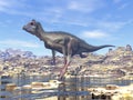 Hypsilophodon dinosaur in the desert - 3D render