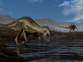 Hypsilophodon dinosaur drinking water - 3D render