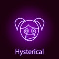 hysterical girl face icon in neon style. Element of emotions for mobile concept and web apps illustration. Signs and symbols can Royalty Free Stock Photo