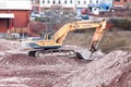 Hyundai Excavator working on demolition site Royalty Free Stock Photo