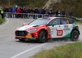 Hyundai I20 rally car driven by Haiden Paddon during a speed test of the 17th Rally Regione Piemonte 2023.