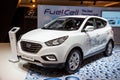 Hyundai ix35 FuelCell fuel cell electric vehicle showcased at the Brussels Expo Autosalon motor show. Belgium - January 12, 2016