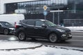 Hyundai Santa Fe car on the winter street in motion