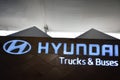 Hyundai trucks and buses sign at Manila International Auto Show in Pasay, Philippines