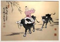 HZMB Macau Port Art Macao Shen Embroidery Antique Precious an Zheng Cow Painting Kid Ox Embroidered Painting Handicraft