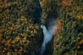 HÃ¤llingsafallet waterfall in autumn forest near StrÃ¶msund in JÃ¤mtland in Sweden from above