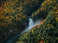 HÃ¤llingsafallet waterfall in autumn forest near StrÃ¶msund in JÃ¤mtland in Sweden from above