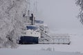 The former restaurant ship on the wintry quay is waiting to be dismissed first in spring Royalty Free Stock Photo