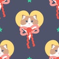 RagdollÃÂ Cat seamless pattern background with ribbon bow. Drawing cat kitten background.