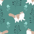 RagdollÃÂ Cat seamless pattern background with flowers. cat kitten background. Hand drawn childish vector illustration.